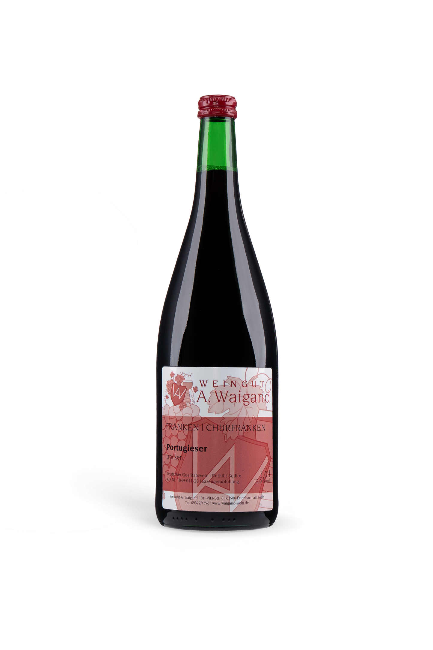 2019er Portugieser QbA trocken Weingut A. Waigand - freigestellte Rotweinflasche PNG