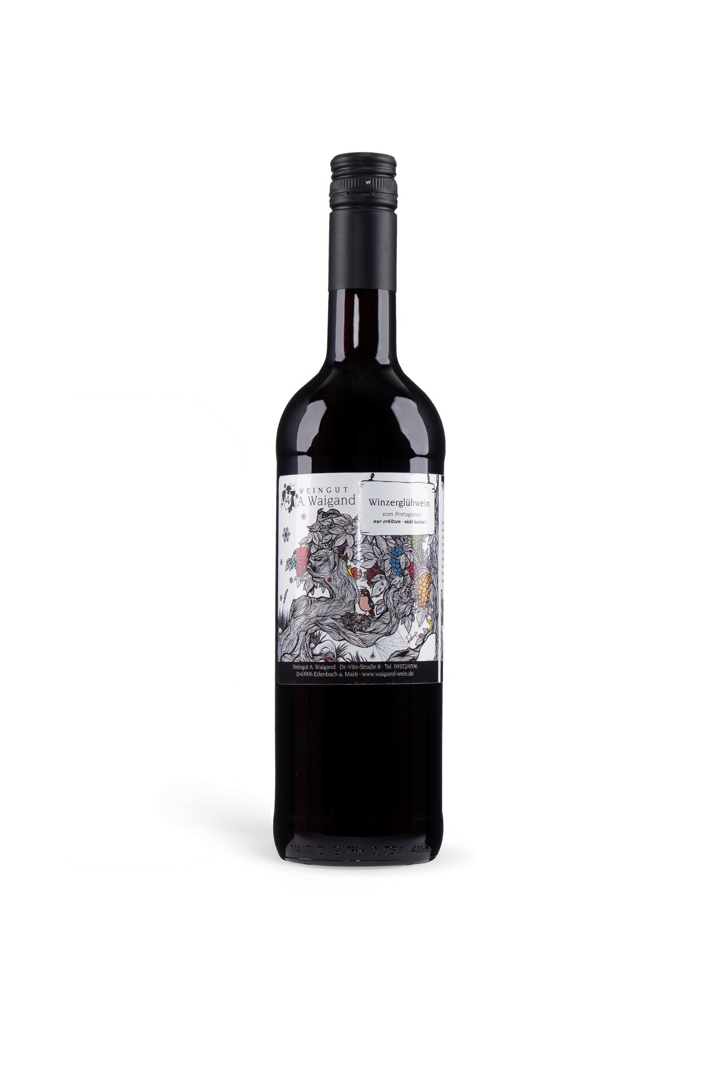 Winzergluehwein vom Portugieser Weingut A. Waigand - Rotweinflasche mit Weihnachtsetikett