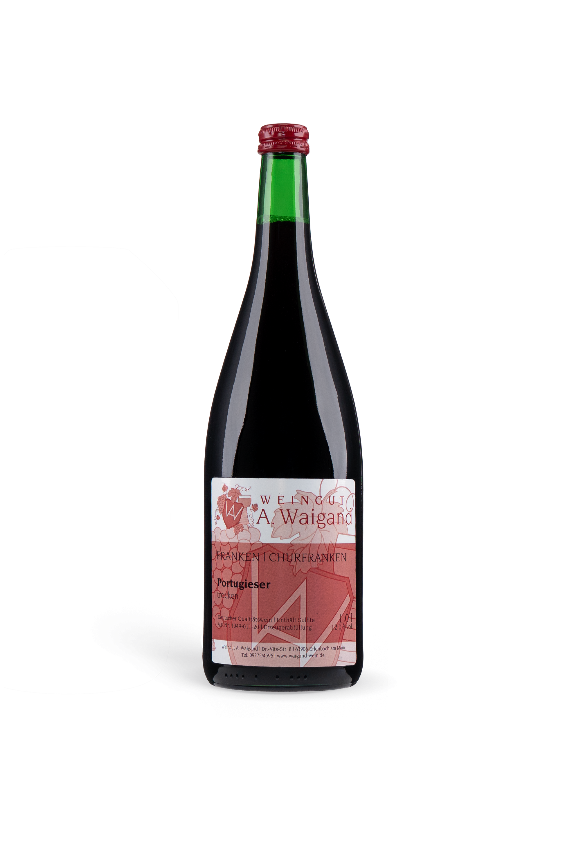 2019er Portugieser QbA trocken Weingut A. Waigand - freigestellte Rotweinflasche PNG