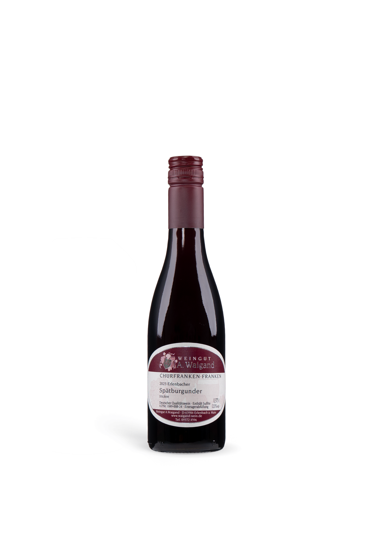 2021er Spätburgunder QbA trocken Weingut A. Waigand - freigestellte Rotweinflasche PNG Version 2
