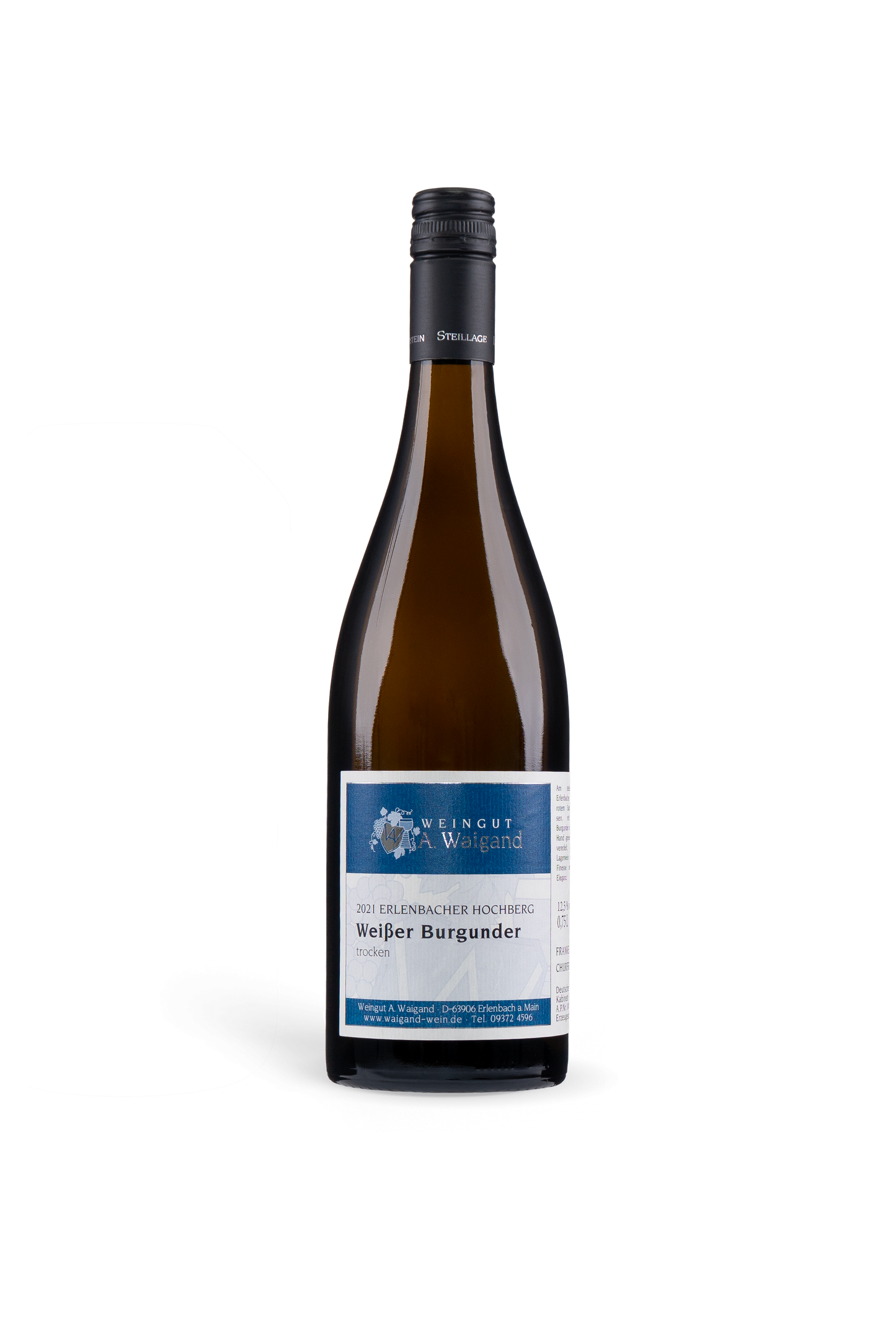 2021er Weisser Burgunder Kabinett Weingut A. Waigand - freigestellte Weissweinflasche