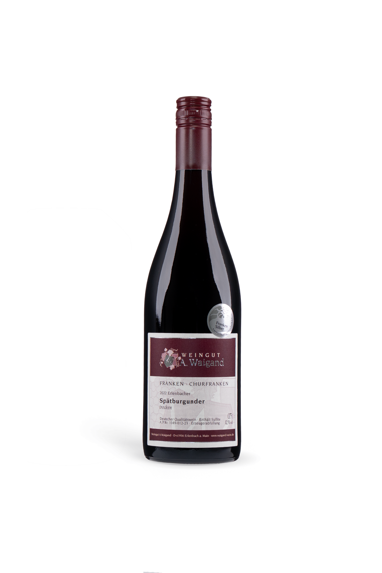 2022er Spaetburgunder Weingut A. Waigand - freigestellte Rotweinflasche PNG