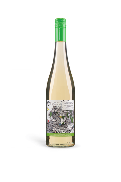 2023er Mueller-Thurgau trocken Weingut A. Waigand - freigestellte Weissweinflasche