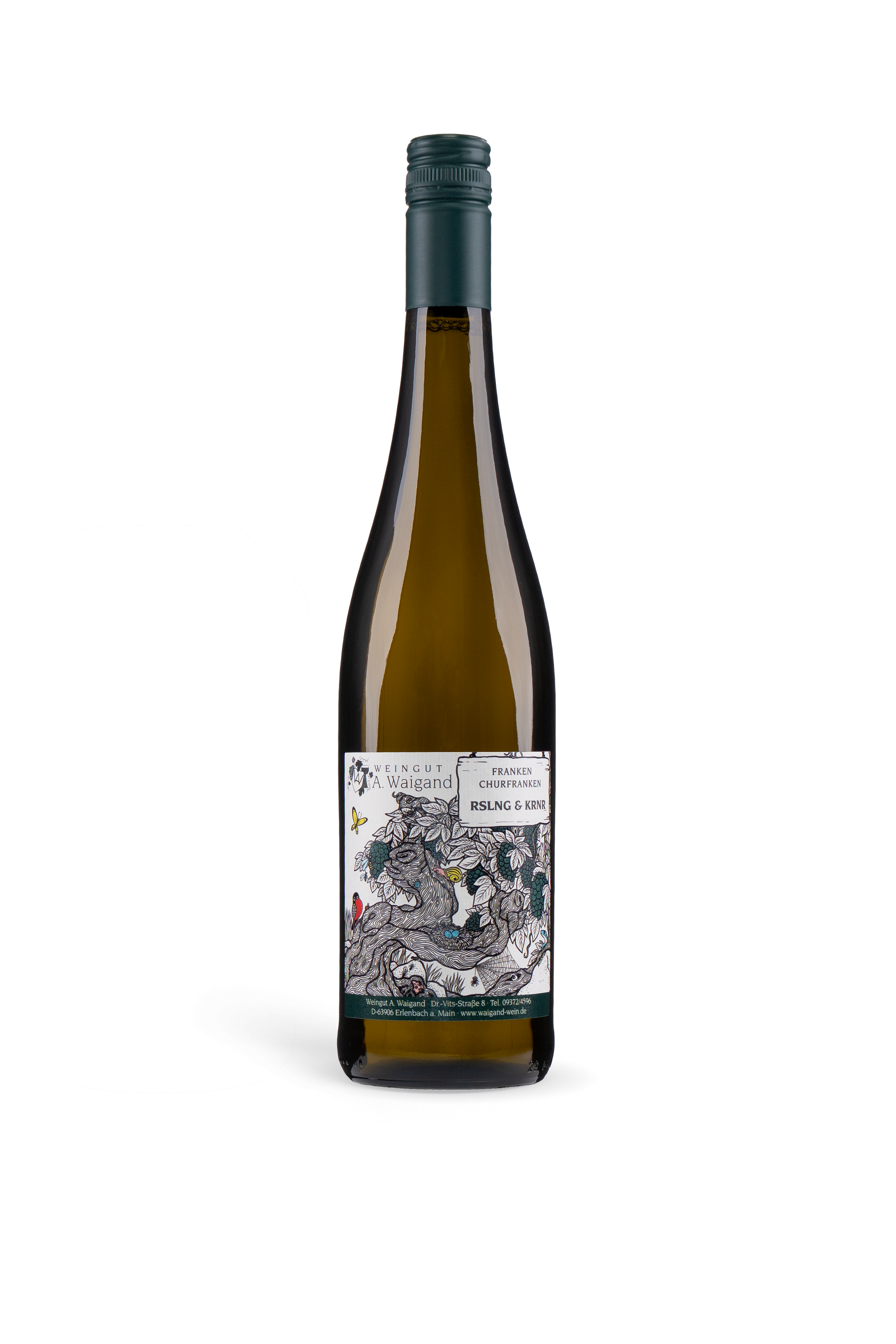 2024er Rieslaner Weingut A. Waigand - freigestellte Weissweinflasche PNG
