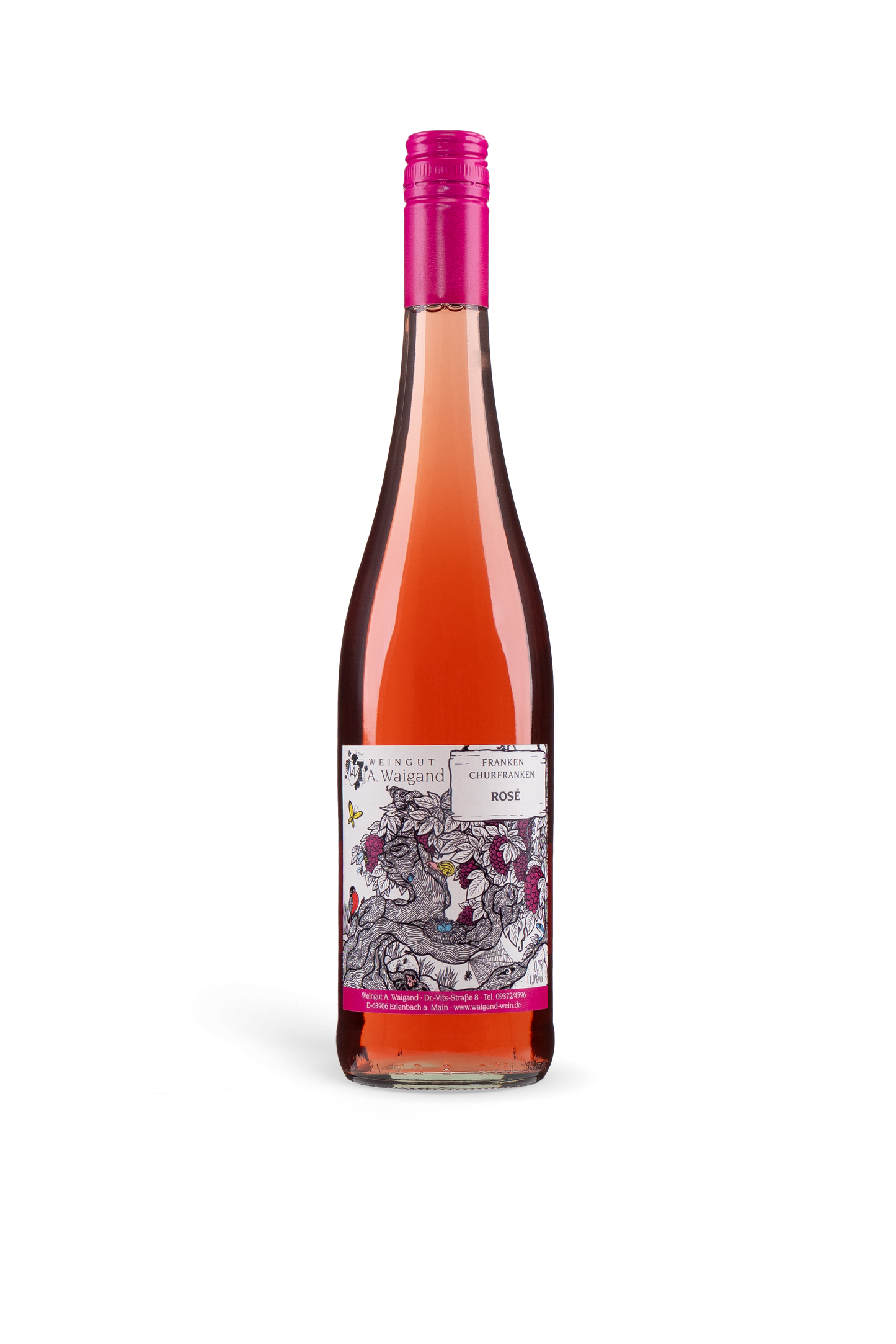 2024er Rosé halbtrocken Weingut A. Waigand - freigestellte Roséweinflasche PNG