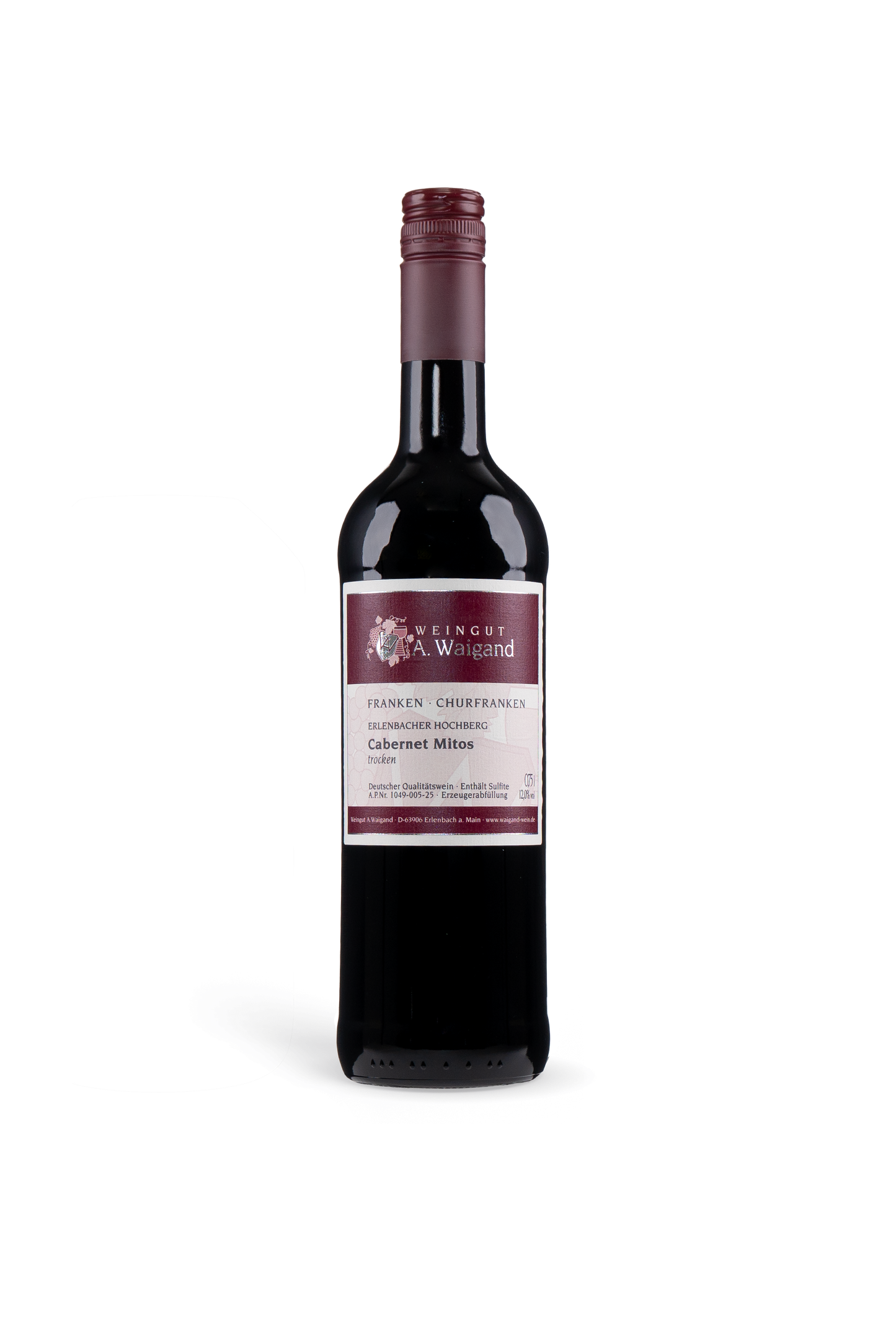 Cabernet Mitos Weingut A. Waigand - freigestellte Rotweinflasche PNG