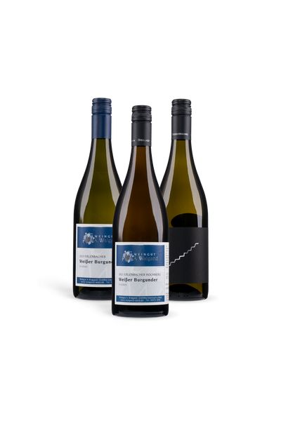 Drei Weißweinflaschen vom Weingut A. Waigand – Produktbild Drei Weine. Eine Leidenschaft.
