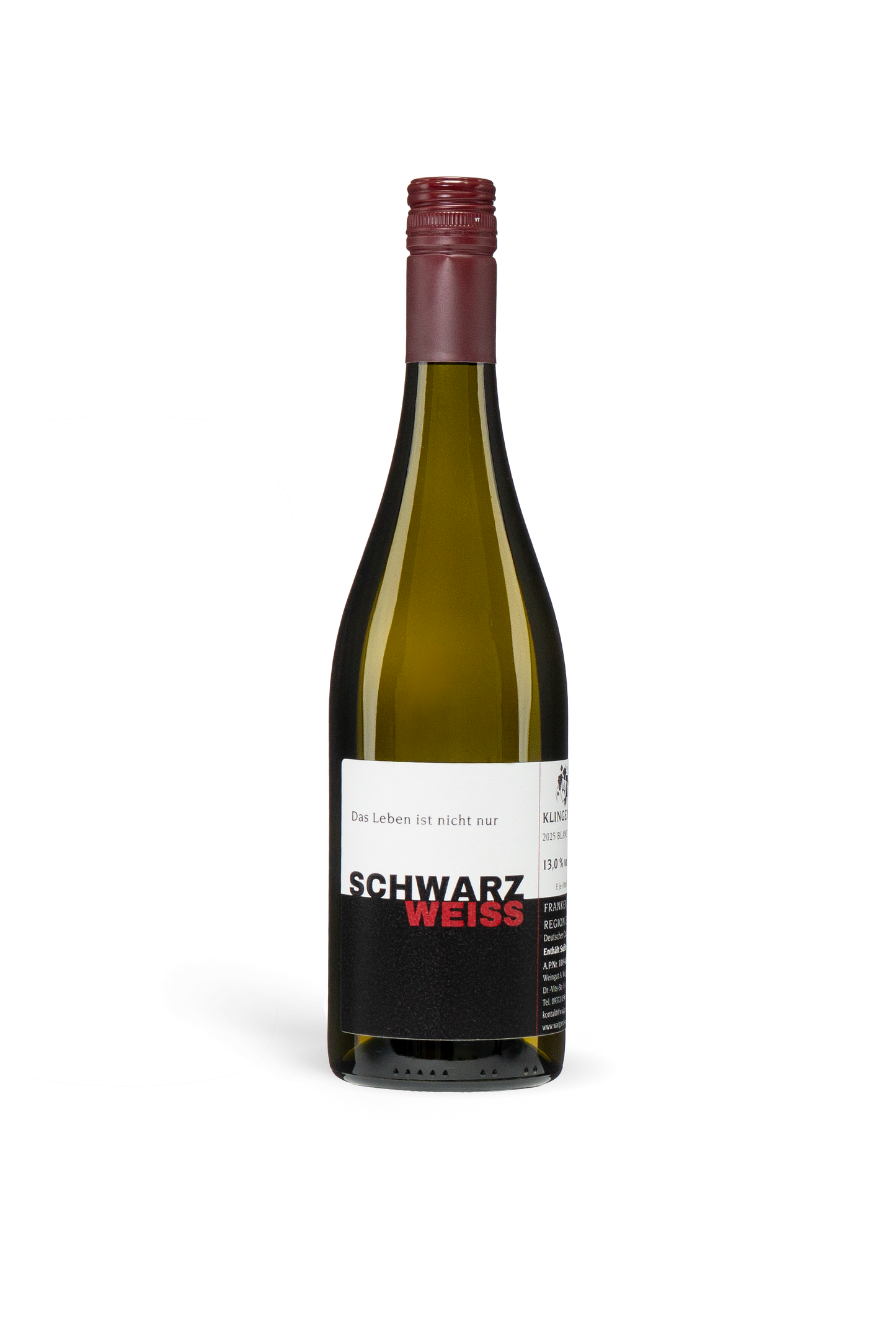 SCHWARZWEISS Weissweinflasche Weingut A. Waigand - Das Leben ist nicht nur SCHWARZWEISS