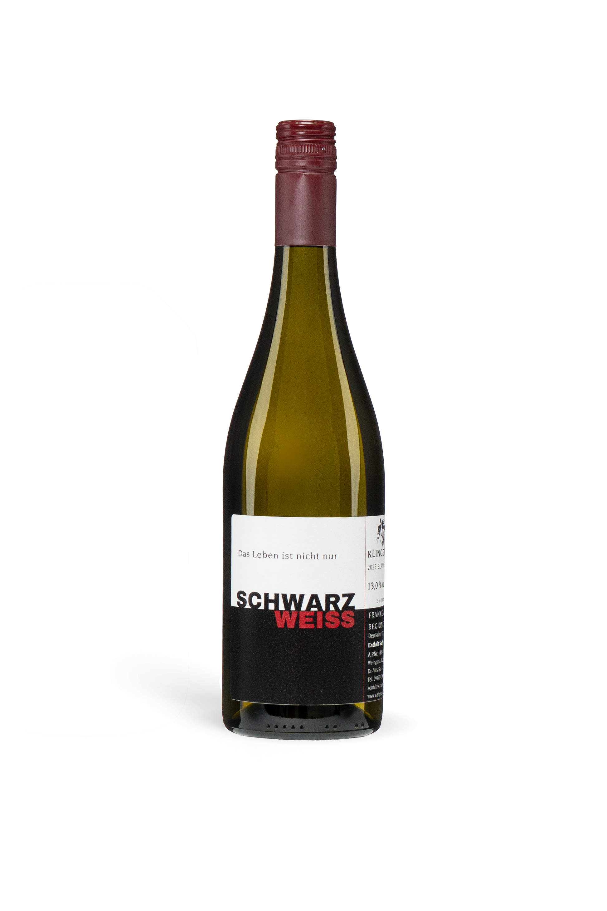 SCHWARZWEISS Weissweinflasche Weingut A. Waigand - Das Leben ist nicht nur SCHWARZWEISS