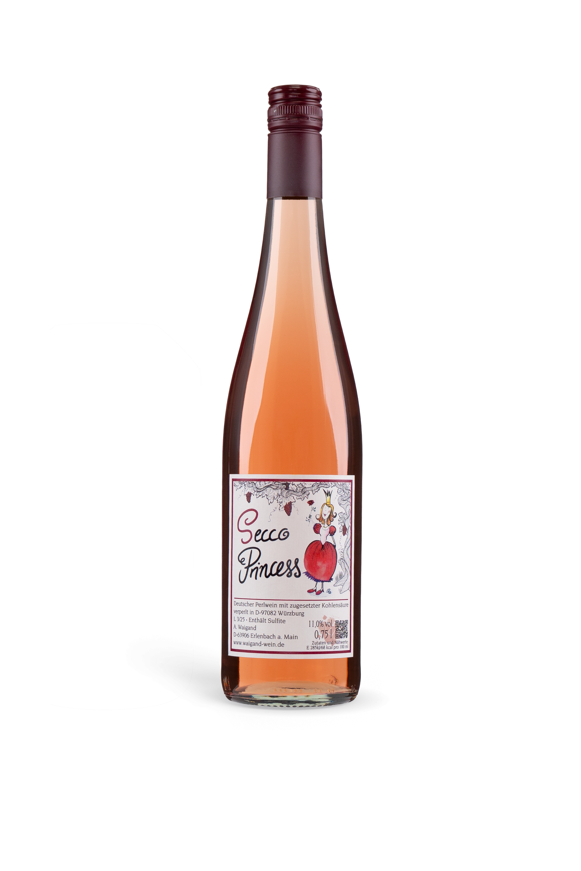 Secco Princess Weingut A. Waigand - freigestellte Sektflasche mit künstlerischem Etikett