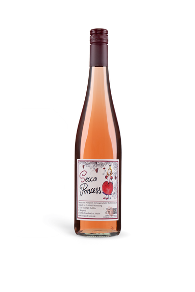 Secco Princess Weingut A. Waigand - freigestellte Sektflasche mit künstlerischem Etikett
